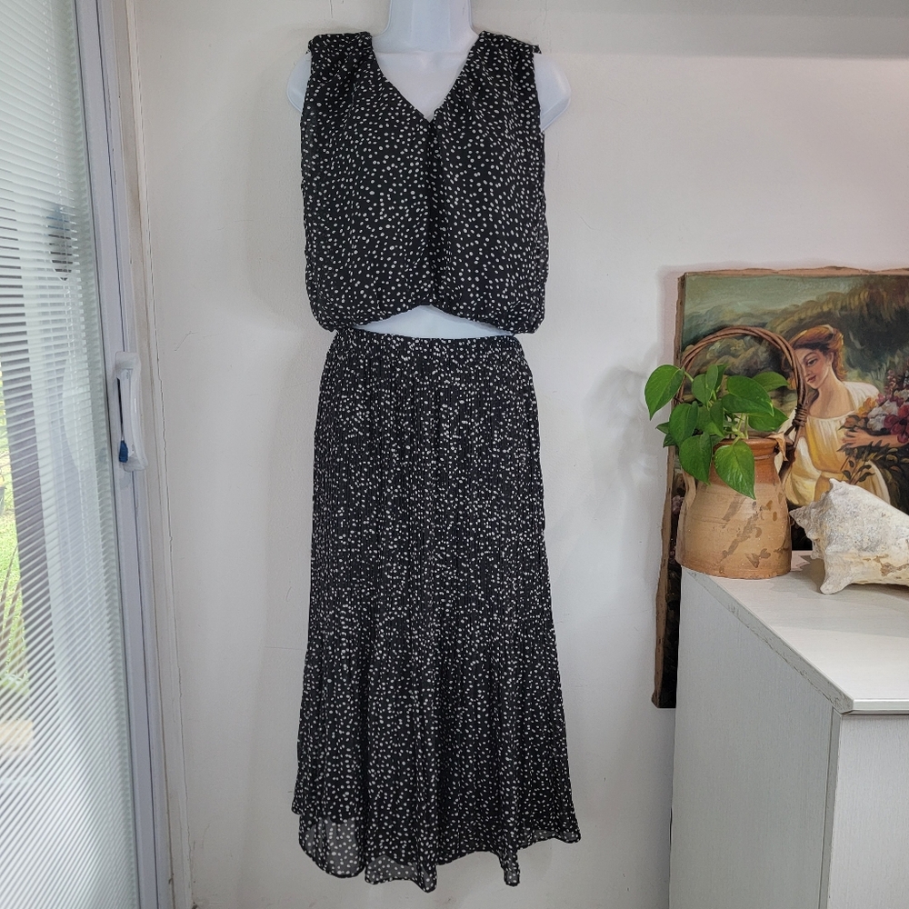 WD●NY Polka Dot Skirt Pleated Mixi Skirt Set Size S
